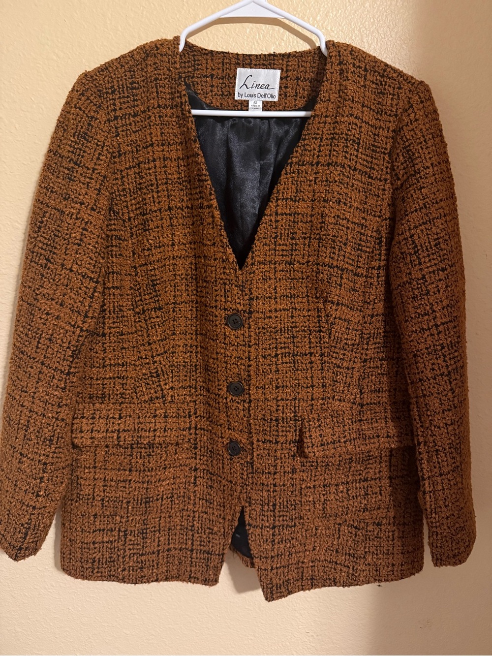Linea by Louis Dell'Olio Rust Brown Tweed Button Blazer